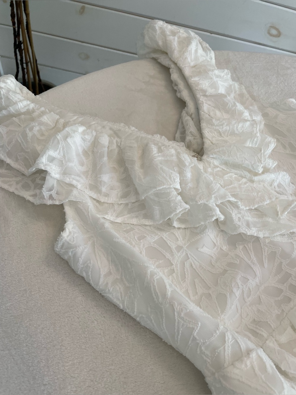NWT Senlis Size M White Floral Textured Ruffle Maxi Dress Sleeveless Pockets - Picture 6 of 17